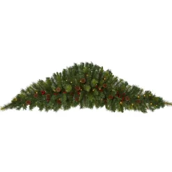 6' Artificial Christmas Swag With 50 Led Lights, Berries And Pine Cones