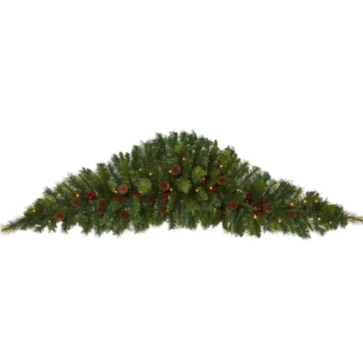 6' Artificial Christmas Swag With 50 Led Lights, Berries And Pine Cones