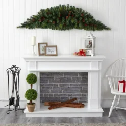 6' Artificial Christmas Swag With 50 Led Lights, Berries And Pine Cones