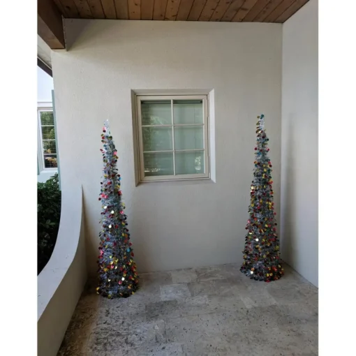 As Is Winter Lane 6' Illuminated Slim Tinsel Pop-Up Christmas Tree