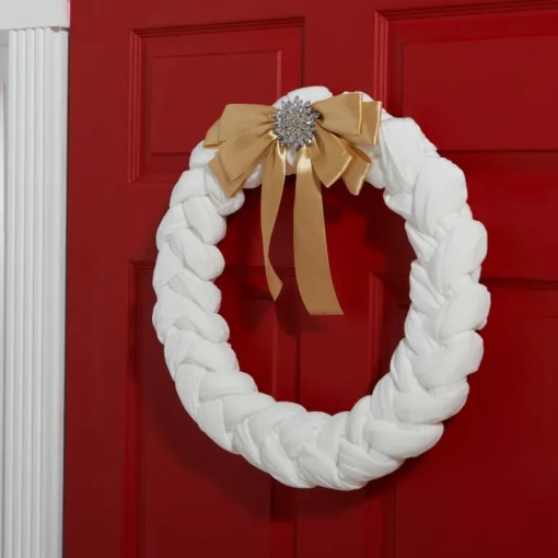 August & Leo 19" Braided Velvet Wreath With Jeweled Satin Bow