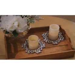 August & Leo 7" Jeweled Wreath Candle Rings - Set Of 2