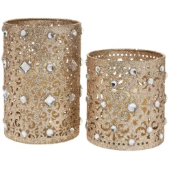 August & Leo Jeweled Glitter Hurricanes With Led Candles 2-Piece Set