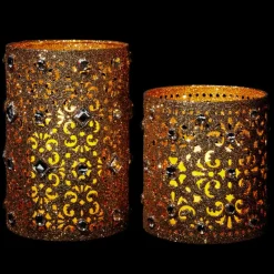 August & Leo Jeweled Glitter Hurricanes With Led Candles 2-Piece Set