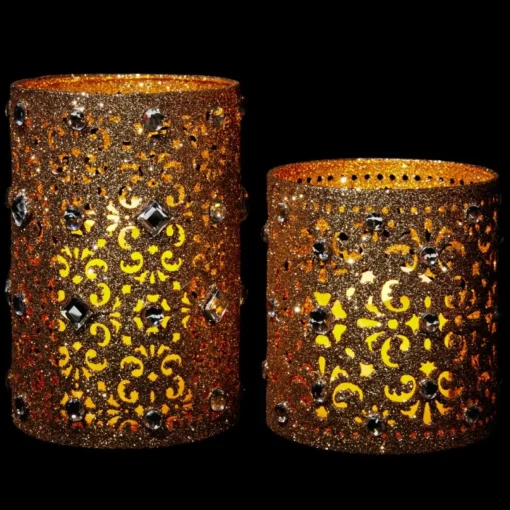 August & Leo Jeweled Glitter Hurricanes With Led Candles 2-Piece Set