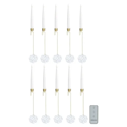 August & Leo 10-Piece Jeweled Snowflake Tree Taper Candles W/ Remote