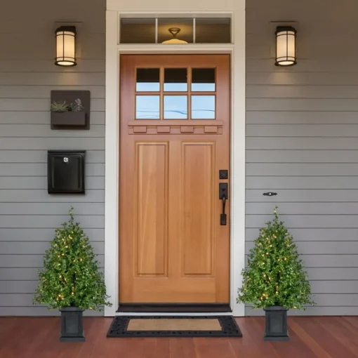 Boxwood Porch Tree In Black Pot With Warm White Lights, Set Of 2