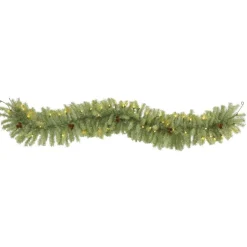 6' Christmas Pine Artificial Garland With 50 Warm White Led Lights And Pine Cones