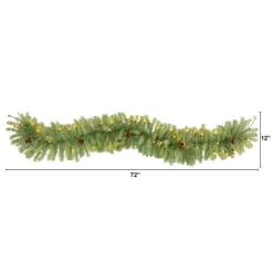 6' Christmas Pine Artificial Garland With 50 Warm White Led Lights And Pine Cones