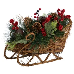 18" Christmas Sleigh With Pine, Pinecones And Berries