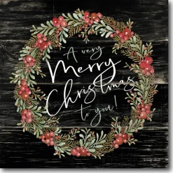 Courtside Market A Very Merry Christmas Wreath 14" X 14" Wood Art