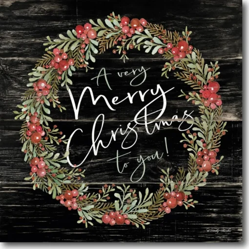 Courtside Market A Very Merry Christmas Wreath 14" X 14" Wood Art