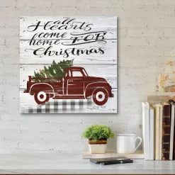 Courtside Market All Hearts Red Truck 14" X 14" Wood Art