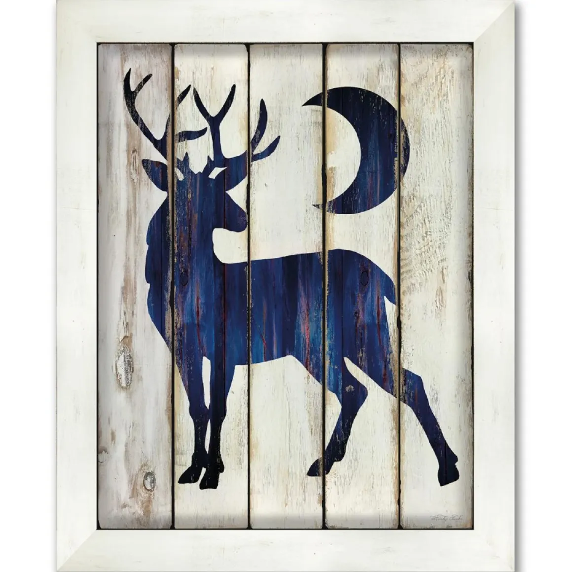 Courtside Market Buck And Moon 10.5" X 14" Wood Art - Navy Blue
