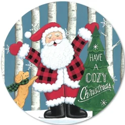 Courtside Market Buffalo Plaid Santa 12X12 Circular Wood Decor
