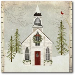 Courtside Market Canvas Wall Art - Snow Barn, 16" X 16"