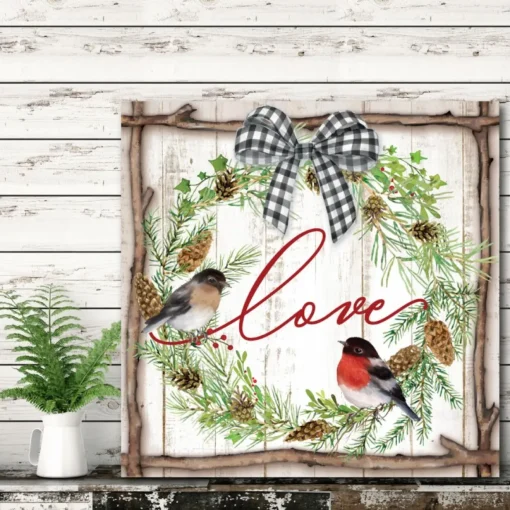 Courtside Market Canvas Wall Art - Love Pinecone Wreath, 16" X 16"