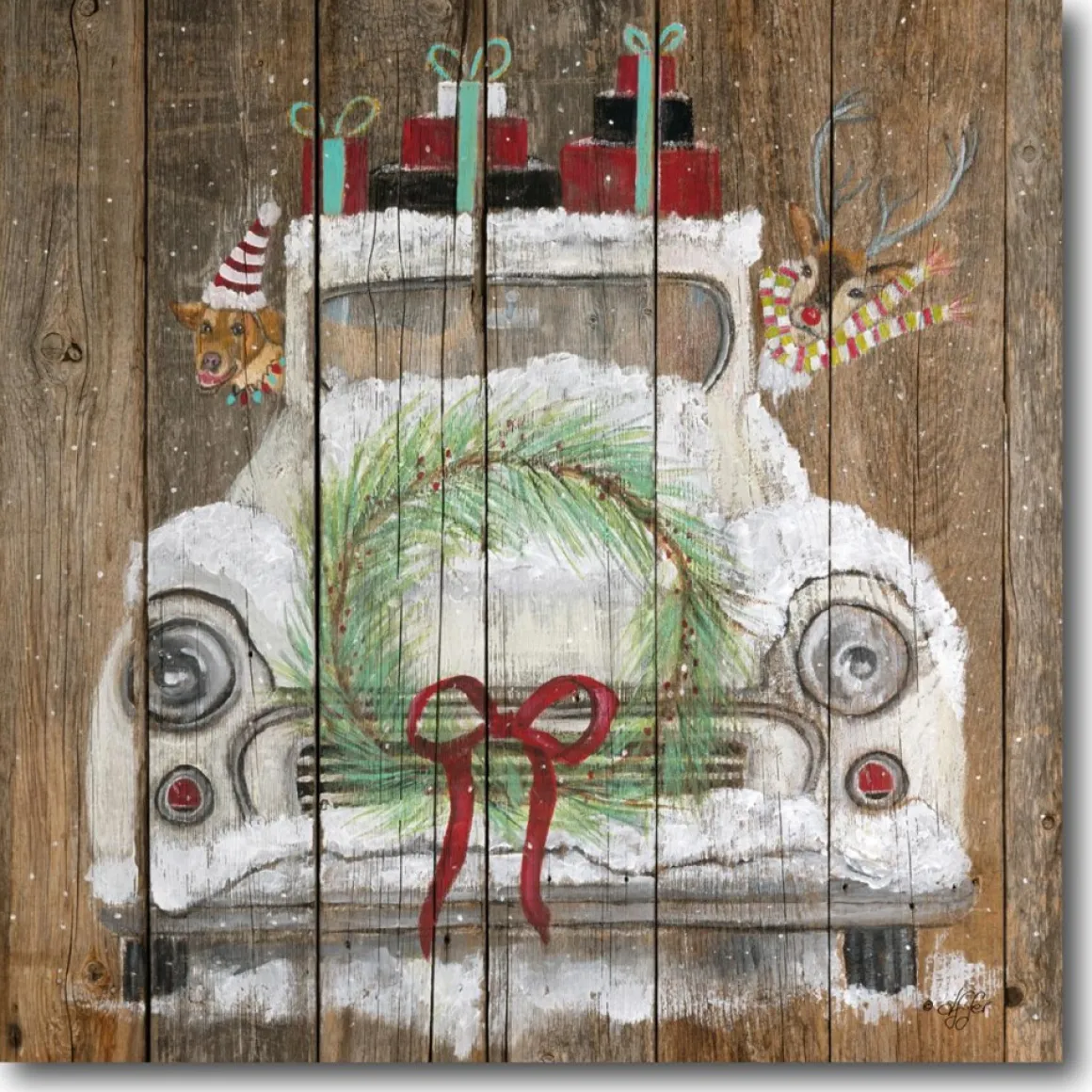 Courtside Market Christmas Truck 14" X 14" Wood Art