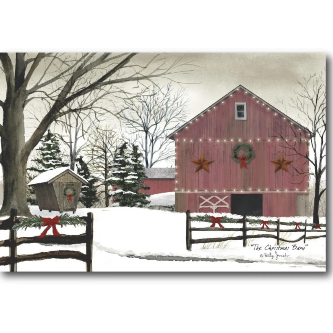 Courtside Market Christmas Red Barn Canvas Wall Art