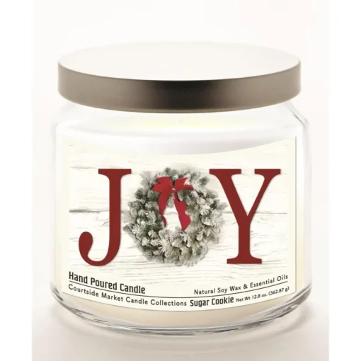Courtside Market Christmas Joy Candle Glass Jar With Silver Lid