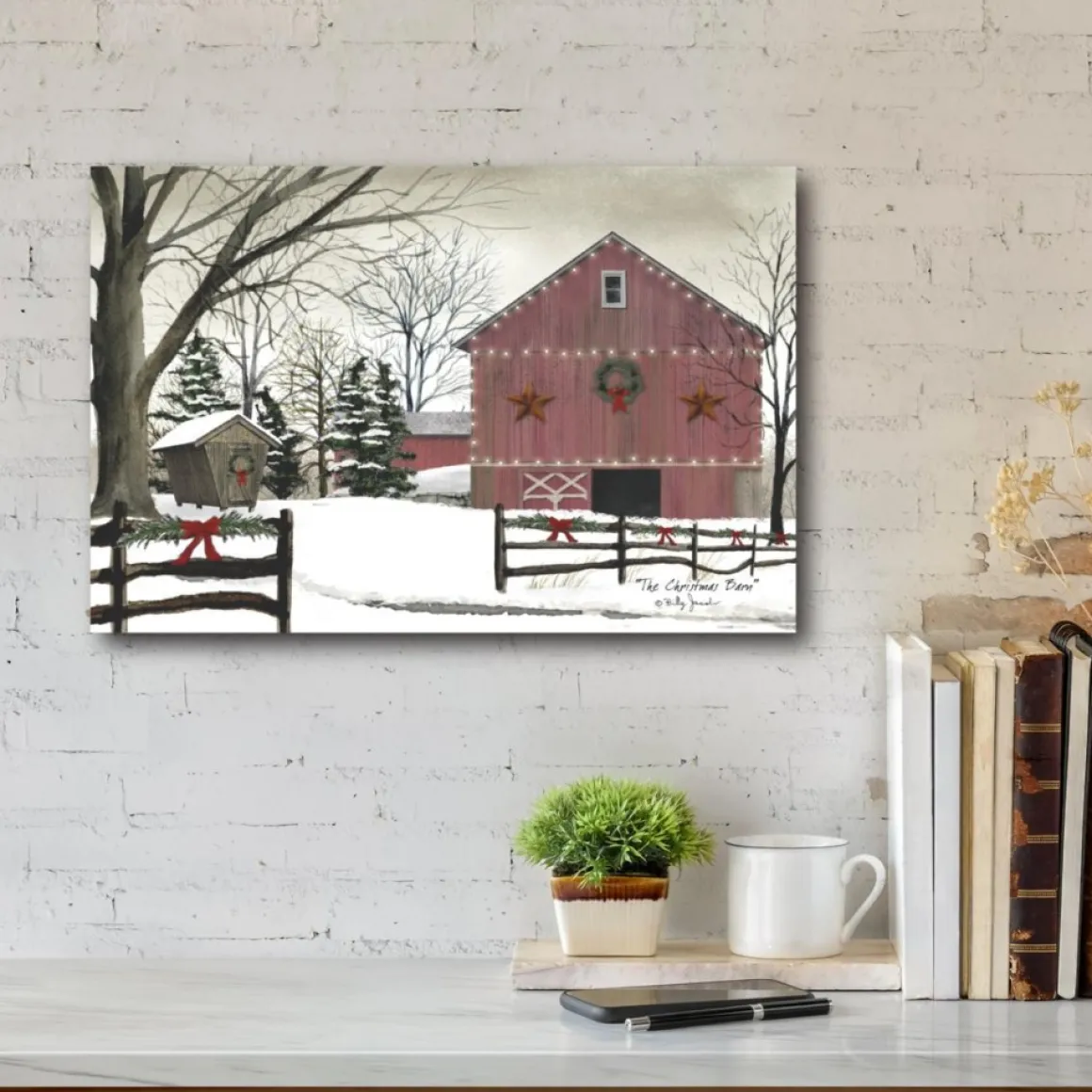 Courtside Market Christmas Red Barn Canvas Wall Art