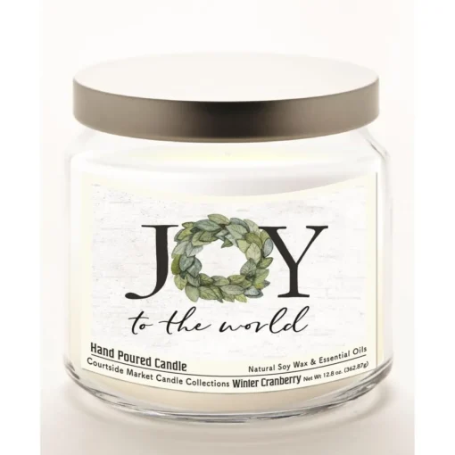 Courtside Market Joy To The World Candle In Glass Jar With Silver Lid