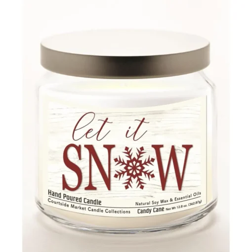 Courtside Market Let It Snow Candle Glass Jar With Brushed Silver Lid