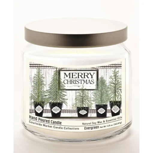 Courtside Market Merry Christmas Wax Candle With Brushed Silver Lid