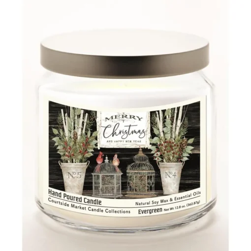 Courtside Market Merry Christmas Cardinals Wax Candle With Brushed Lid