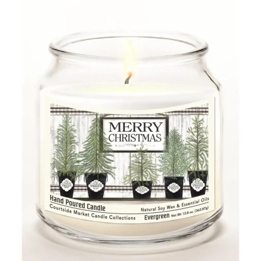 Courtside Market Merry Christmas Wax Candle With Brushed Silver Lid