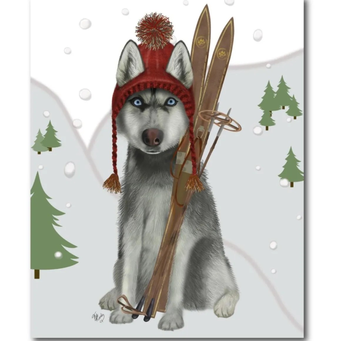 Courtside Market Skiing Siberian Husky Canvas Wall Art