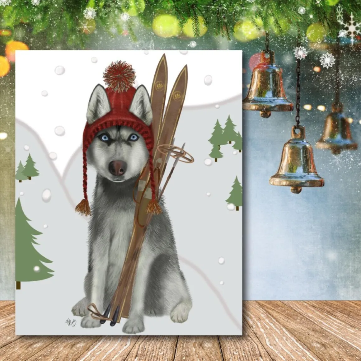 Courtside Market Skiing Siberian Husky Canvas Wall Art