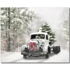 Courtside Market Snowy Christmas Truck Canvas Wall Art