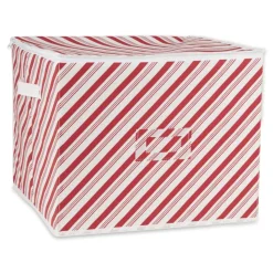 Design Imports Holiday Candy Stripe Print Ornament Storage Bin, Large