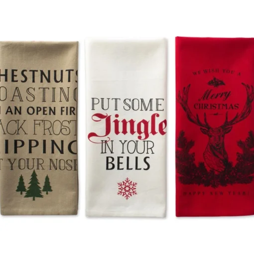 Design Imports Holiday Stag Christmas Print Kitchen Towel Set Of 3