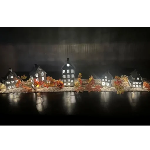 Emryn House 5Pc Farmhouse Village Set With String Lights
