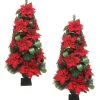 Fraser Hill Farm 4' Christmas Porch Trees W Velvet Poinsettias 2-Pack