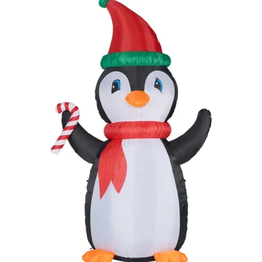 Fraser Hill Farm 10' Penguin & Candy Inflatable With Rgb Lights & Bag