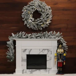Fraser Hill Farm 9-Ft. Icy Frost Snow Flocked Garland W/ White Lights