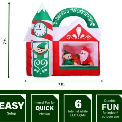 Fraser Hill Farm 7-Ft. Pre-Lit Inflatable Santa's Workshop