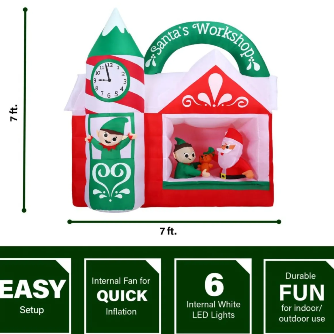 Fraser Hill Farm 7-Ft. Pre-Lit Inflatable Santa's Workshop