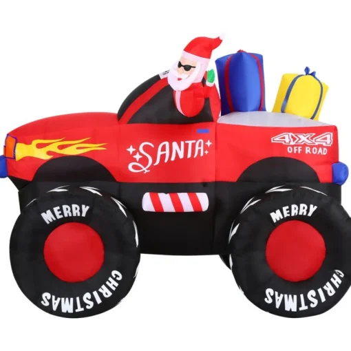 Fraser Hill 7-Ft. Wide Pre-Lit Inflatable Santa In Monster Truck