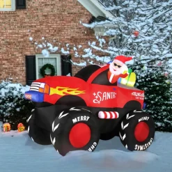 Fraser Hill 7-Ft. Wide Pre-Lit Inflatable Santa In Monster Truck