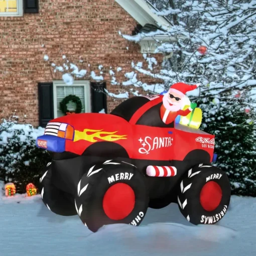 Fraser Hill 7-Ft. Wide Pre-Lit Inflatable Santa In Monster Truck
