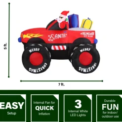 Fraser Hill 7-Ft. Wide Pre-Lit Inflatable Santa In Monster Truck