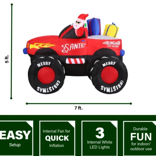 Fraser Hill 7-Ft. Wide Pre-Lit Inflatable Santa In Monster Truck
