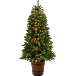 5' Frosted Pre-Lit Porch Christmas Tree With 200 Led Lights