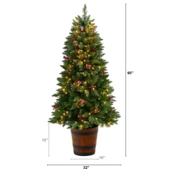 5' Frosted Pre-Lit Porch Christmas Tree With 200 Led Lights