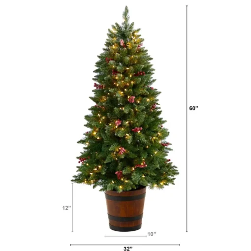 5' Frosted Pre-Lit Porch Christmas Tree With 200 Led Lights