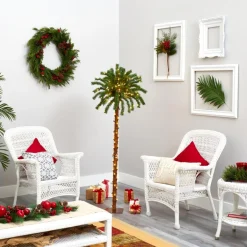 5 Ft. Christmas Palm Artificial Tree With 150 Warm White Led Lights